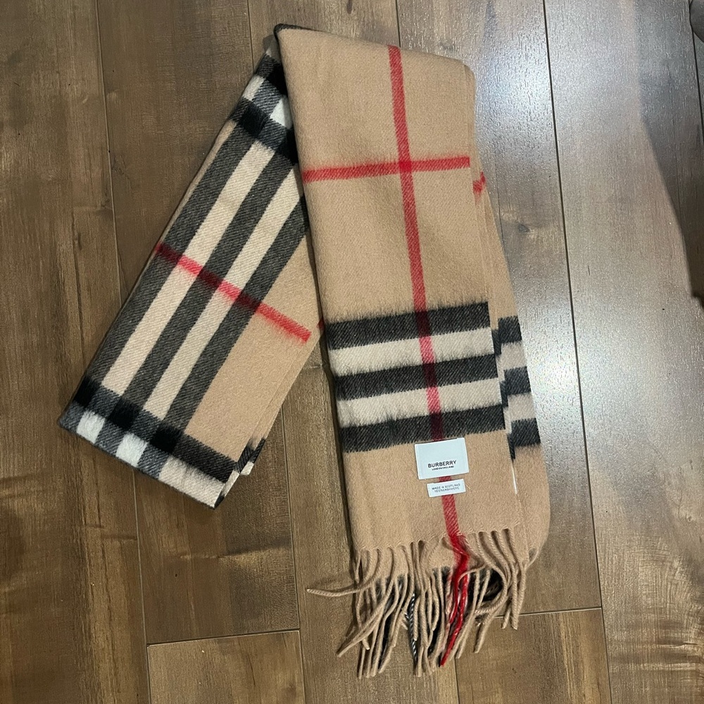 Burberry Beige and Red Plaid Scarf